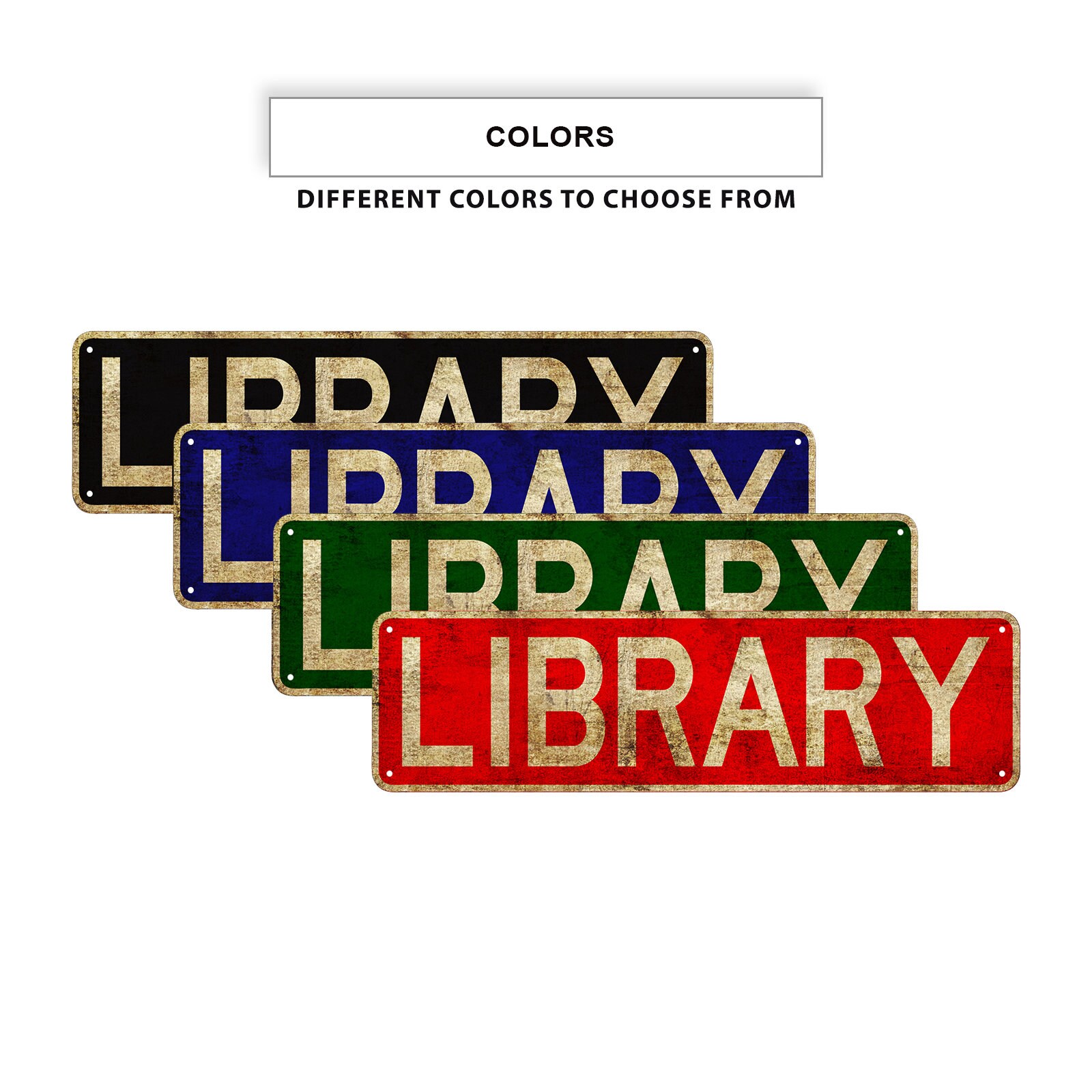 Library Door Sign in 4 Different Colors Rustic Vintage Retro Etsy