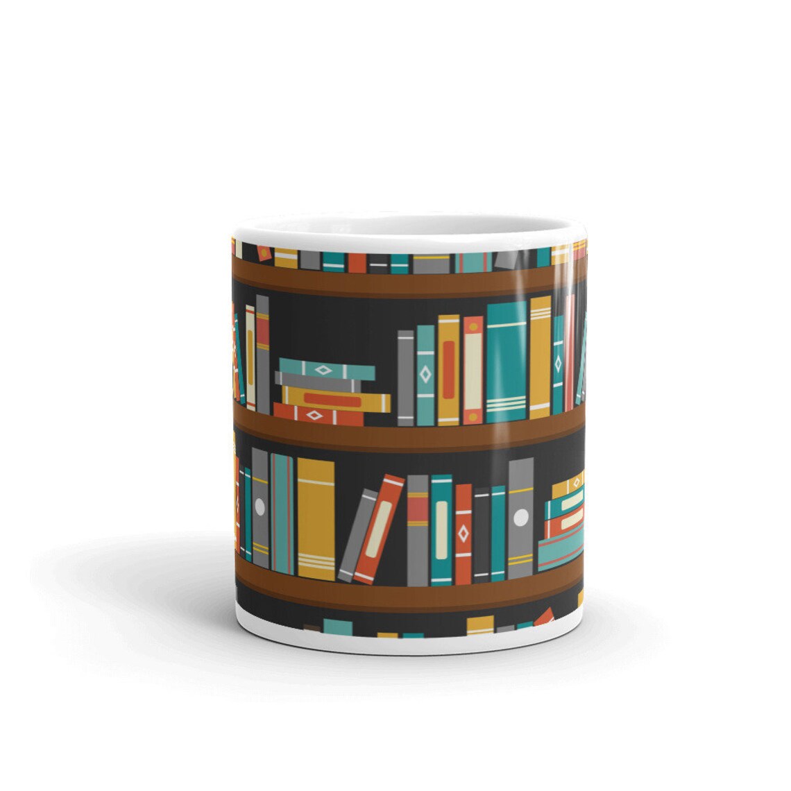Bookshelf Ceramic Printed Coffee Tea Cup Library Mug Teacher Etsy