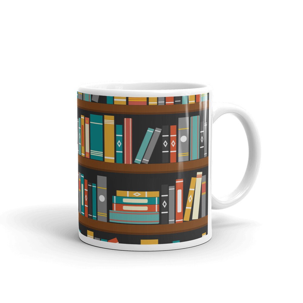 Bookshelf Ceramic Printed Coffee Tea Cup Library Mug Teacher Etsy