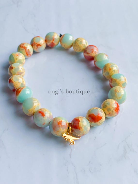 sky blue jasper gemstone dinosaur charm bracelet