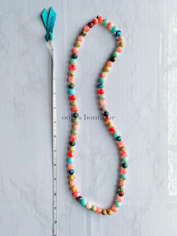 pink jade & blue jasper gemstone necklace