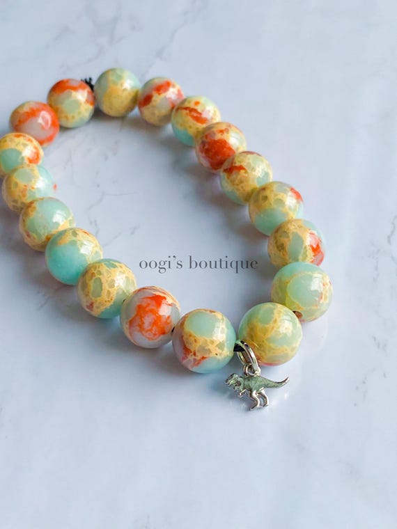 sky blue jasper gemstone dinosaur charm bracelet