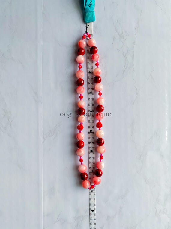 pink jade & red quartz gemstone necklace