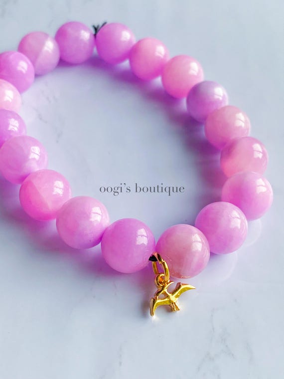 pink / purple jade gemstone dinosaur charm bracelet