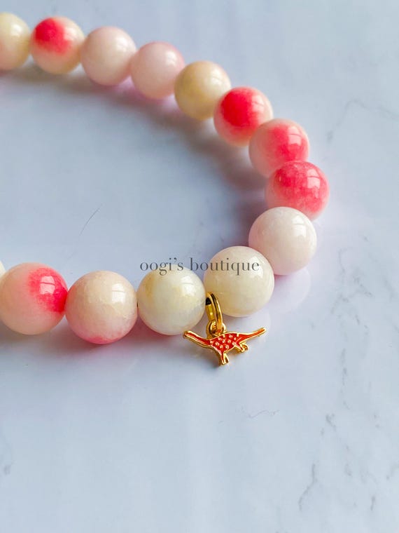 pink tourmaline gemstone dinosaur charm bracelet