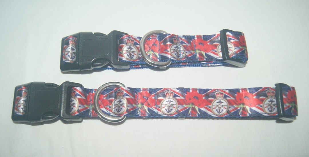 Dog Collar Poppy Union Flag Tri Services Design 1 Inch Wide M /L