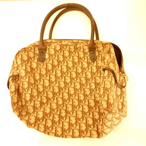 Vintage Genuine Rare 1970s Dior Trotter boston Monogram Womens Handbag Leather Inside and handles