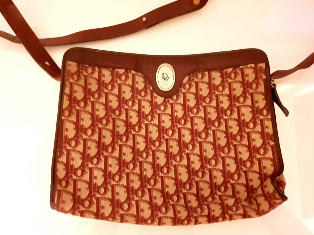 1970s CHRISTIAN DIOR Burgundy Trotter Jacquard Boston Bag 30 at