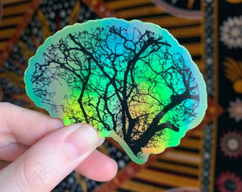 Growing Brain Sticker: Reflective Zines Holographic Sticker