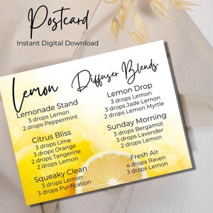 Lemon Diffuser Blends Essential Oils Postcard Digital Download Instant Download