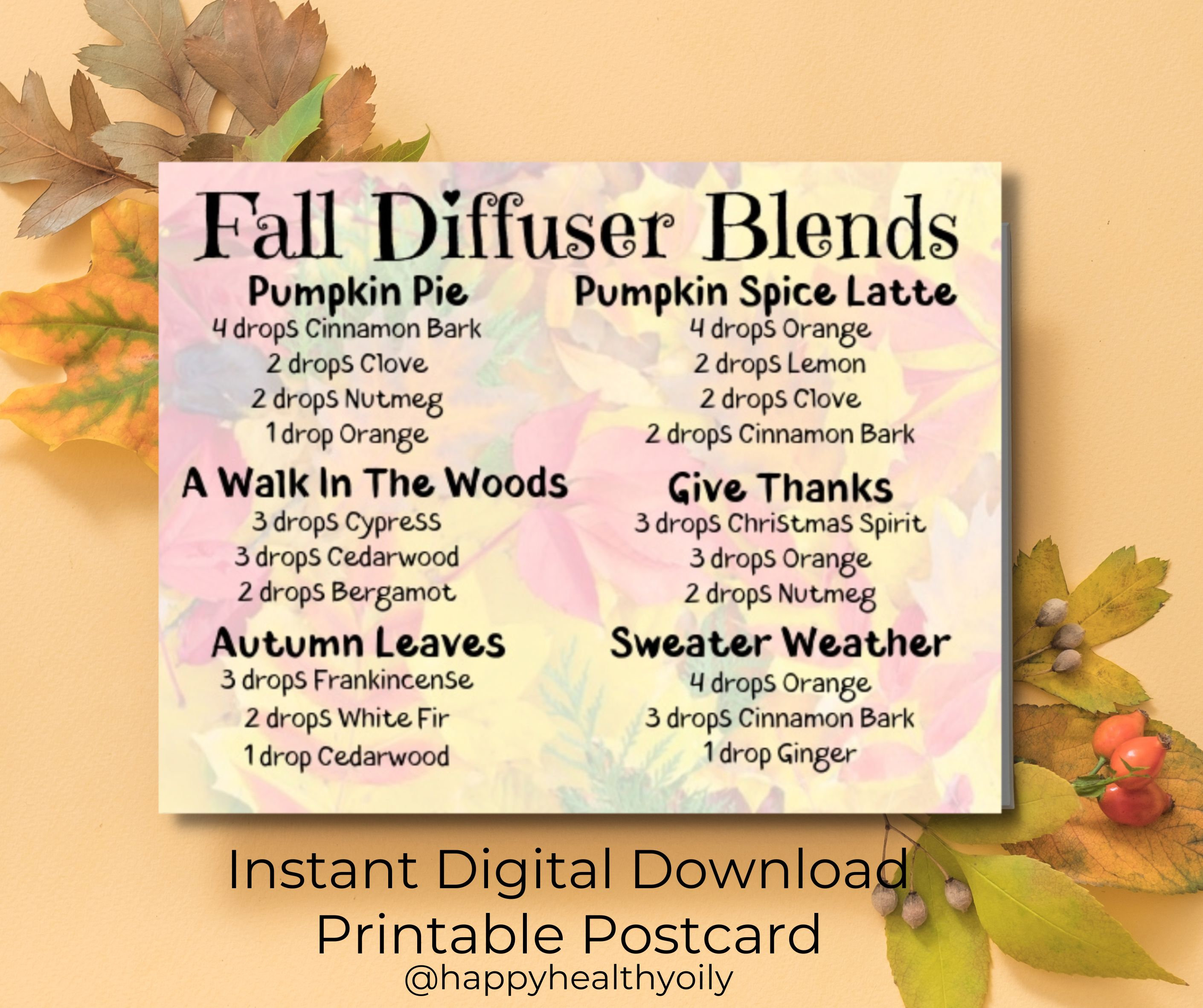 Essential Oil Postcard, Fall Diffuser Blends Postcard, Essential Oil Mail, Fall Essential Oils