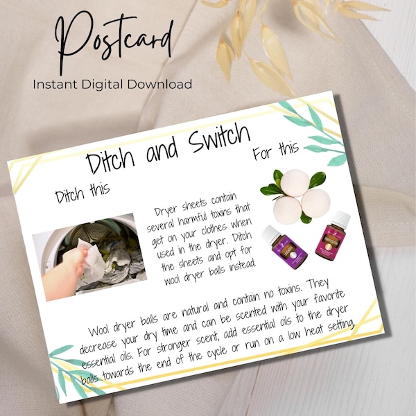 Ditch and Switch Postcard Wool Dryer Balls Young Living Essential Oils