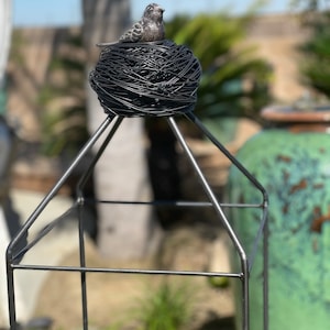 FREE SHIPPING: Handcrafted Steel Bird&#39;s Nest Garden Obelisk; Rustic Metal Garden Art; Climbing Vine Support, Steel Trellis