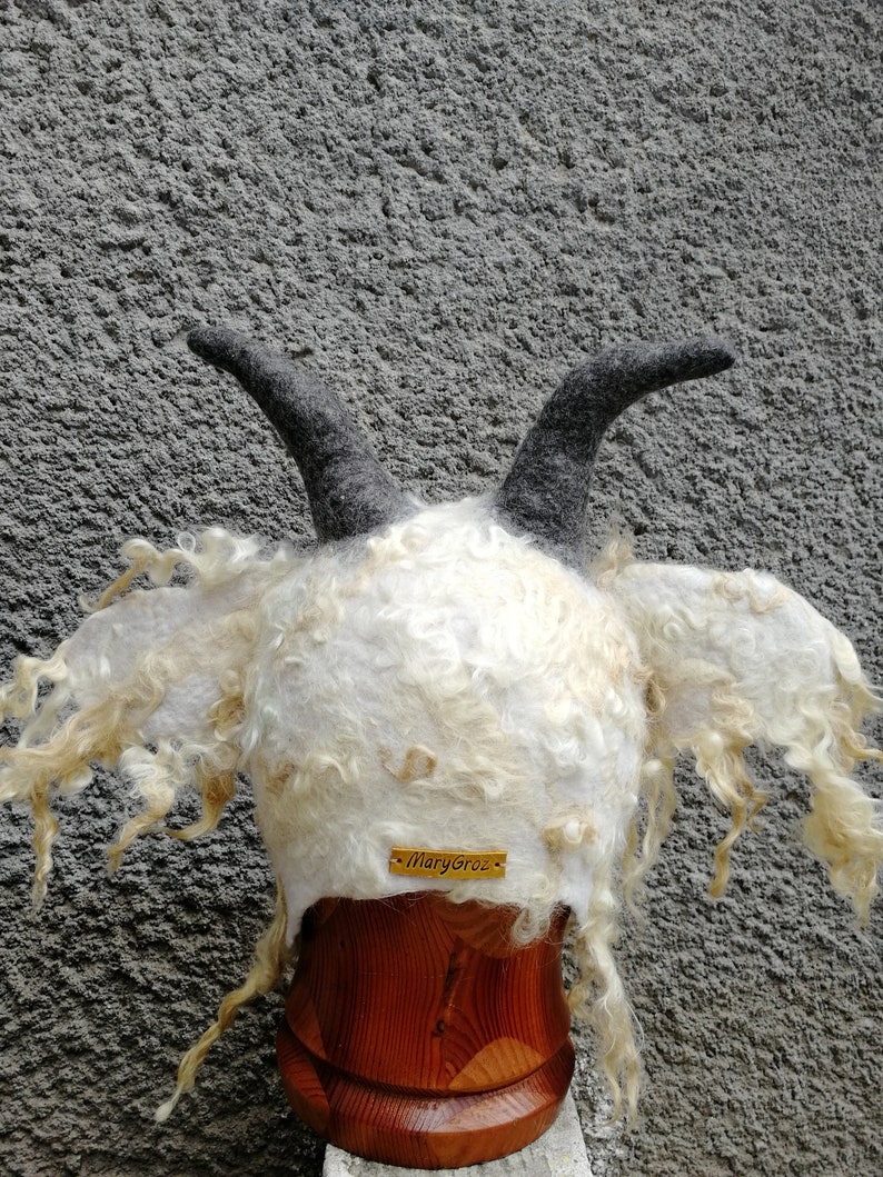GOAT HAT FELT Natural wool Goat Horn Hand Felted Headdress Etsy