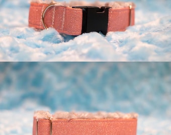 Collar para perro rosa brillante con forro de Minky gris - 1,5 pulgadas de ancho, cuello de 13 a 18 pulgadas