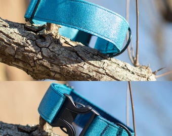 Collar para perro con brillo azul - 1,5 pulgadas de ancho, cuello de 11 a 16 pulgadas