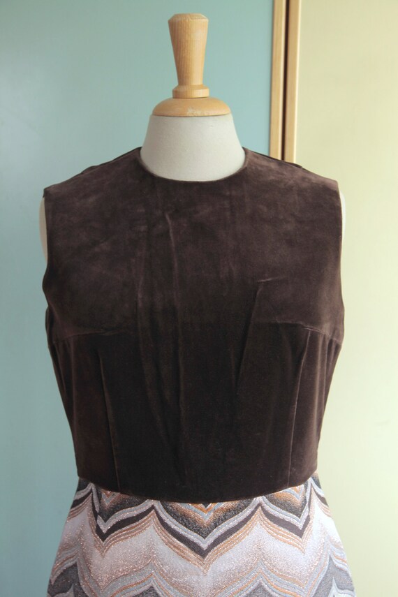 Brown and Gold 1960s Velvet and Lamé Sleeveless M… - image 3