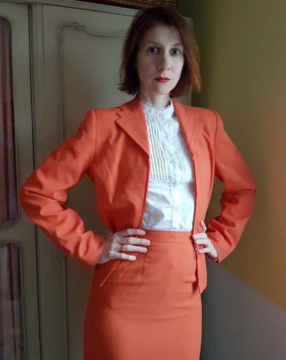 Original 1980s Deadstock Orange Mini Skirt and Bl… - image 9