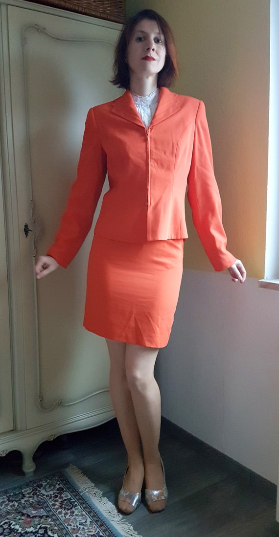 Original 1980s Deadstock Orange Mini Skirt and Bl… - image 3