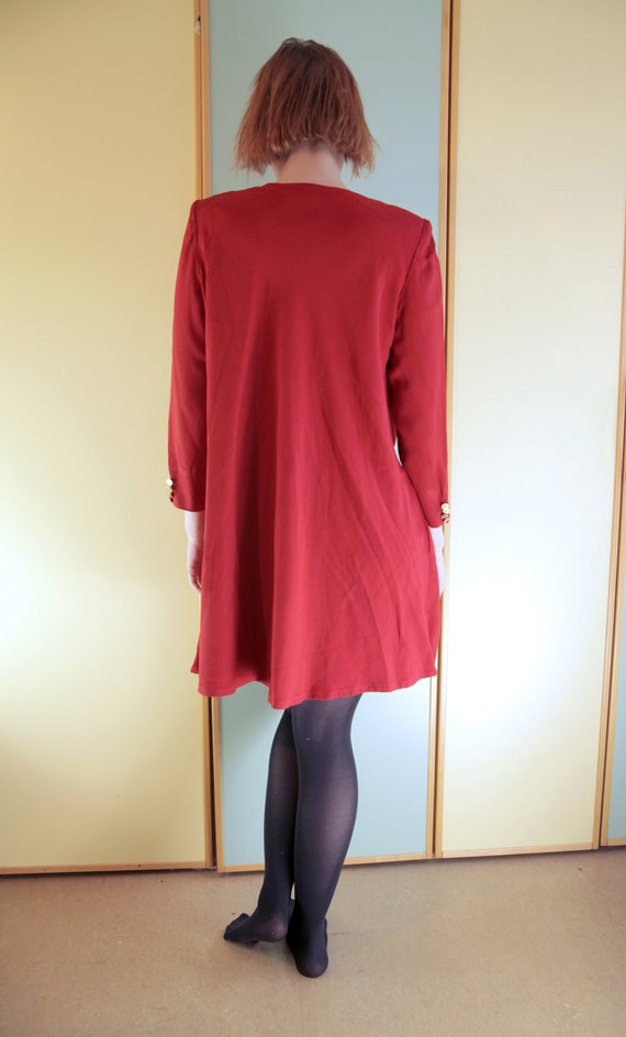 Burgundy 1980s Mod Style Mini Swing Dress with Br… - image 5