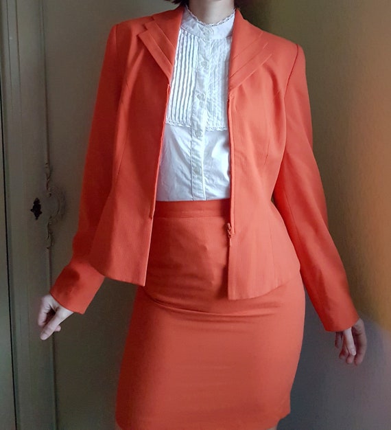 Original 1980s Deadstock Orange Mini Skirt and Bl… - image 2