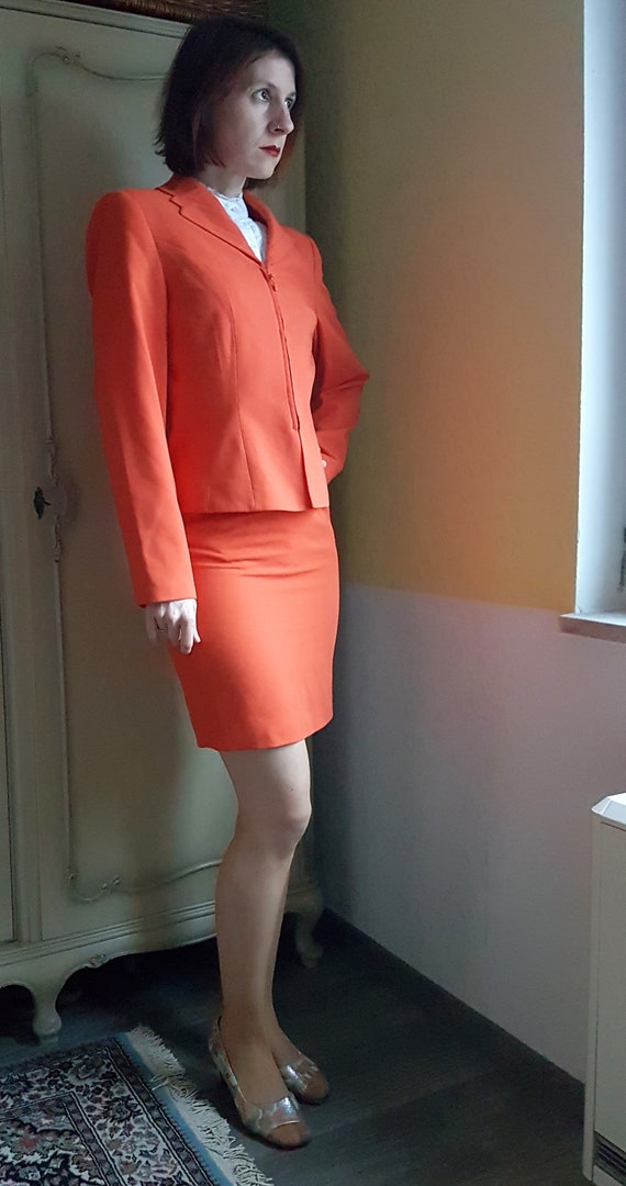 Original 1980s Deadstock Orange Mini Skirt and Bl… - image 7