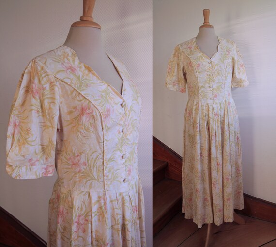 Ankle Length 1980s Laura Ashley Cotton Day Dress w