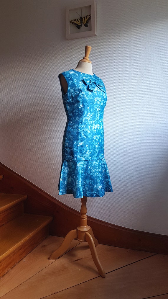Handmade 1960s Blue Mini Dress with a Dropped Wai… - image 4