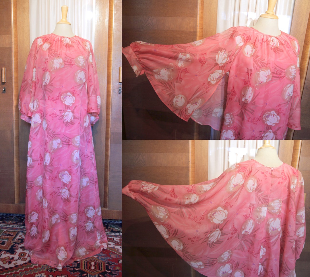 Gorgeous 70s Pink Rhubarb and Custard Plaid Cotton Maxi Dress by Petals