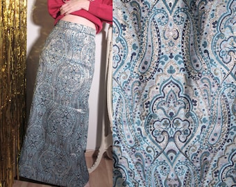 Blue and Gold 1960s Hand Made Maxi Evening Skirt with Paisley Pattern