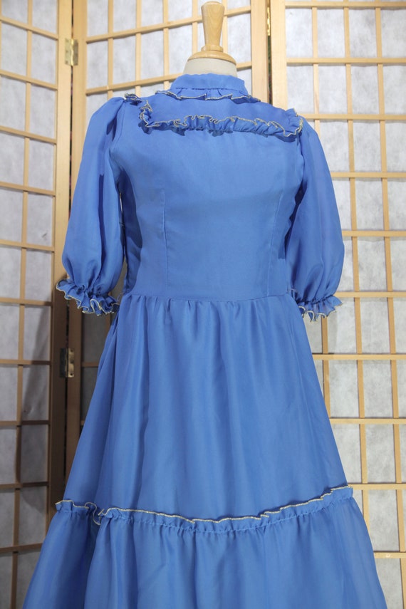 Bright Blue 1970s Maxi Evening Dress with Short Puffe… - Gem