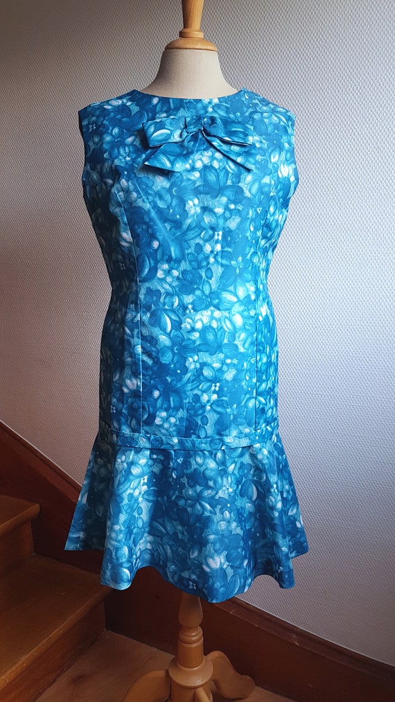 Handmade 1960s Blue Mini Dress with a Dropped Wai… - image 6