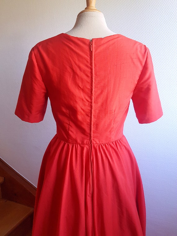 Red Handmade 1970s Short Sleeve Maxi Dress with a… - image 7
