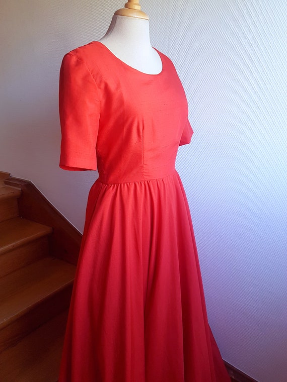 Red Handmade 1970s Short Sleeve Maxi Dress with a… - image 5