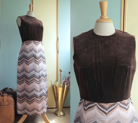 Brown and Gold 1960s Velvet and Lamé Sleeveless M… - image 1