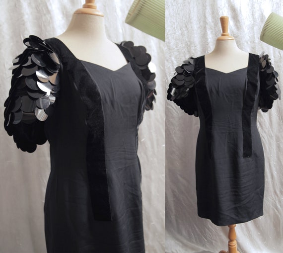 Sexy Black 1980s Mini Party Wiggle Dress with Gia… - image 1