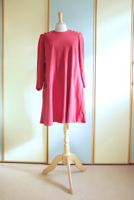 Burgundy 1980s Mod Style Mini Swing Dress with Br… - image 4