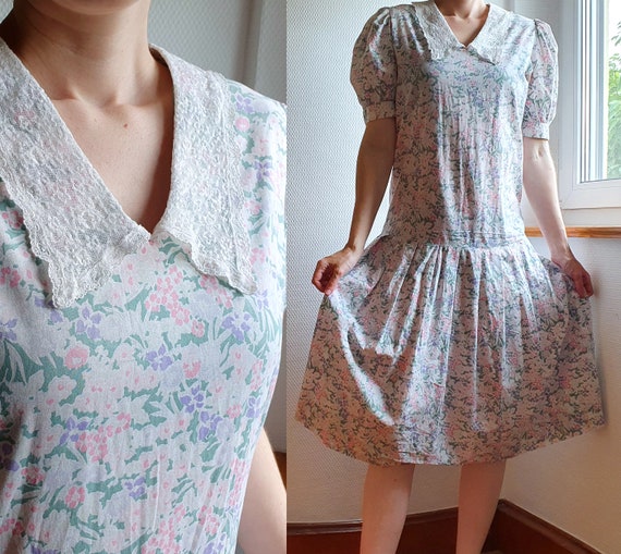 Pastel Floral 1980s Laura Ashley Cotton Midi Day D