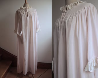 1930s Semi Sheer Blush Night Gown with Lace Details and Front Pocket