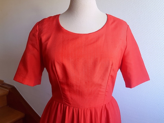 Red Handmade 1970s Short Sleeve Maxi Dress with a… - image 3