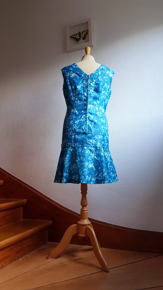 Handmade 1960s Blue Mini Dress with a Dropped Wai… - image 5