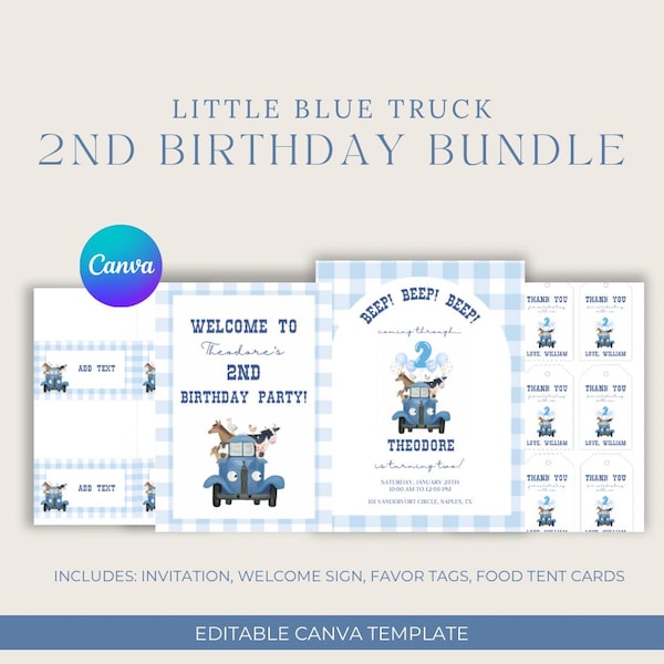 Little Blue Truck 2nd Birthday Invitation Template Bundle