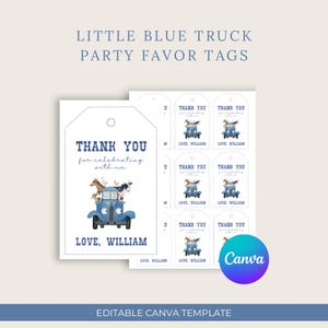 Modèle d'étiquettes de cadeau Petit camion bleu pour fête d'anniversaire