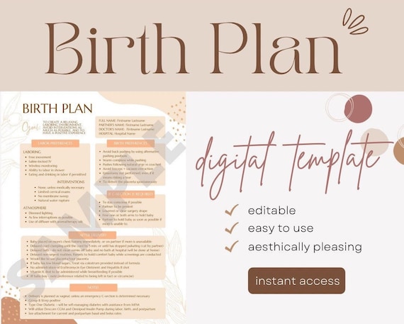 Neutral Aesthetic Birth Plan Template | Etsy