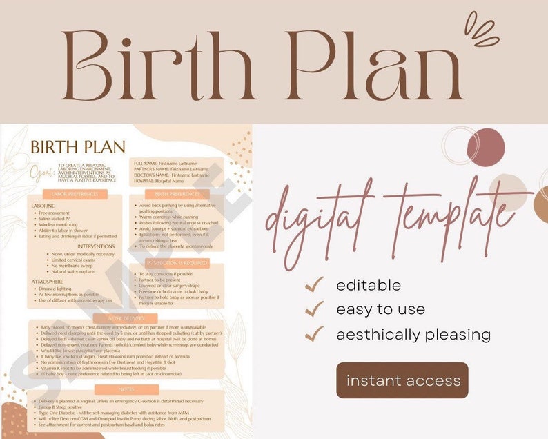 Neutral Aesthetic Birth Plan Template - Etsy