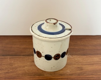 Pote de mel vintage, pote de geleia, cerâmica japonesa com padrão abstrato.
