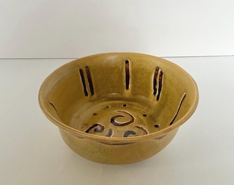 Studio Pottery Bowl Warm Neutral Organic Swirl Pattern