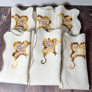 6 linnen kruissteekservetten vintage 16 x 16 inch geschulpte geborduurde rand warme kleuren
