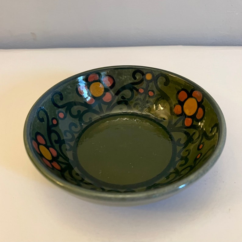 Keramikos Green Pottery Bowl Greece Mid Century Abstract Trinket Bowl 5