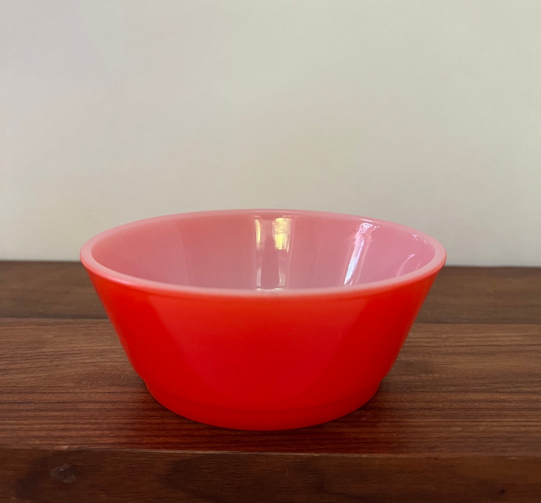 Anchor Hocking Fire King Bowl 5 Inches Red Milk Glass Vintage Cereal